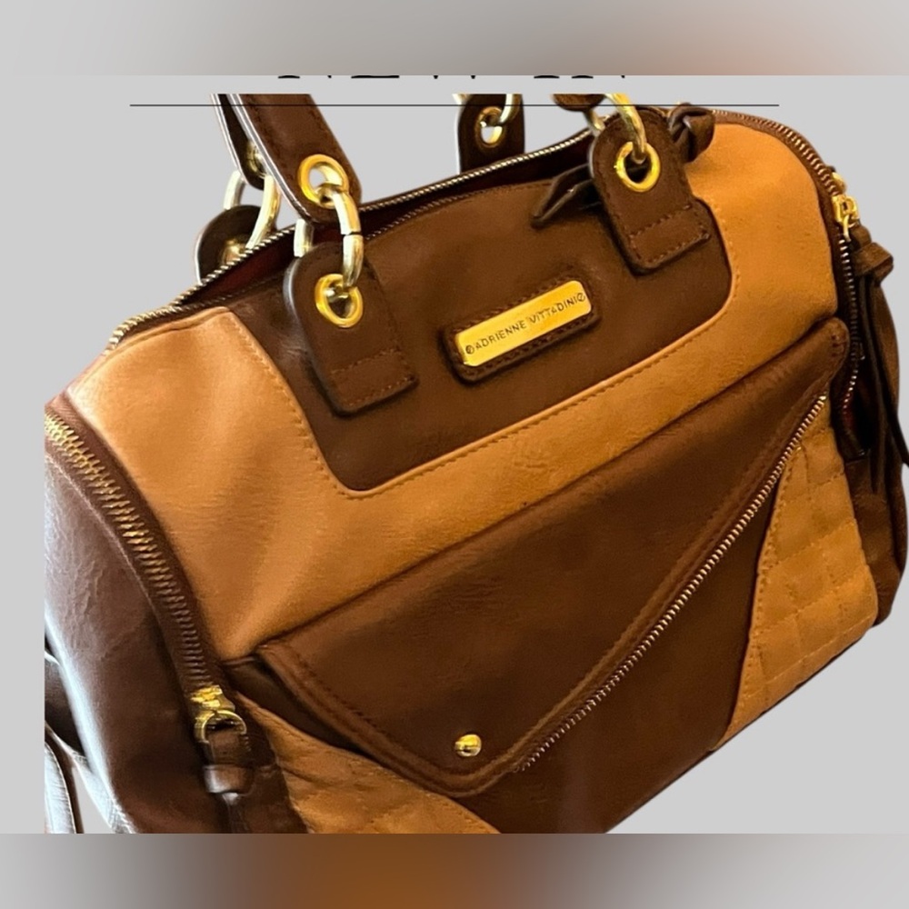 Adrienne Vittadini Brown Tan Satchel with Gold Accents - Picture 10 of 10